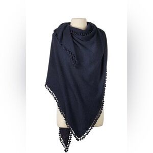 Alpine Cashmere Captiva Pom-Pom Triangle Wrap Midnight